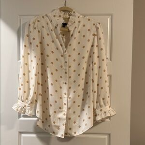 Ann Taylor Cream and Brown Polka Dot Blouse